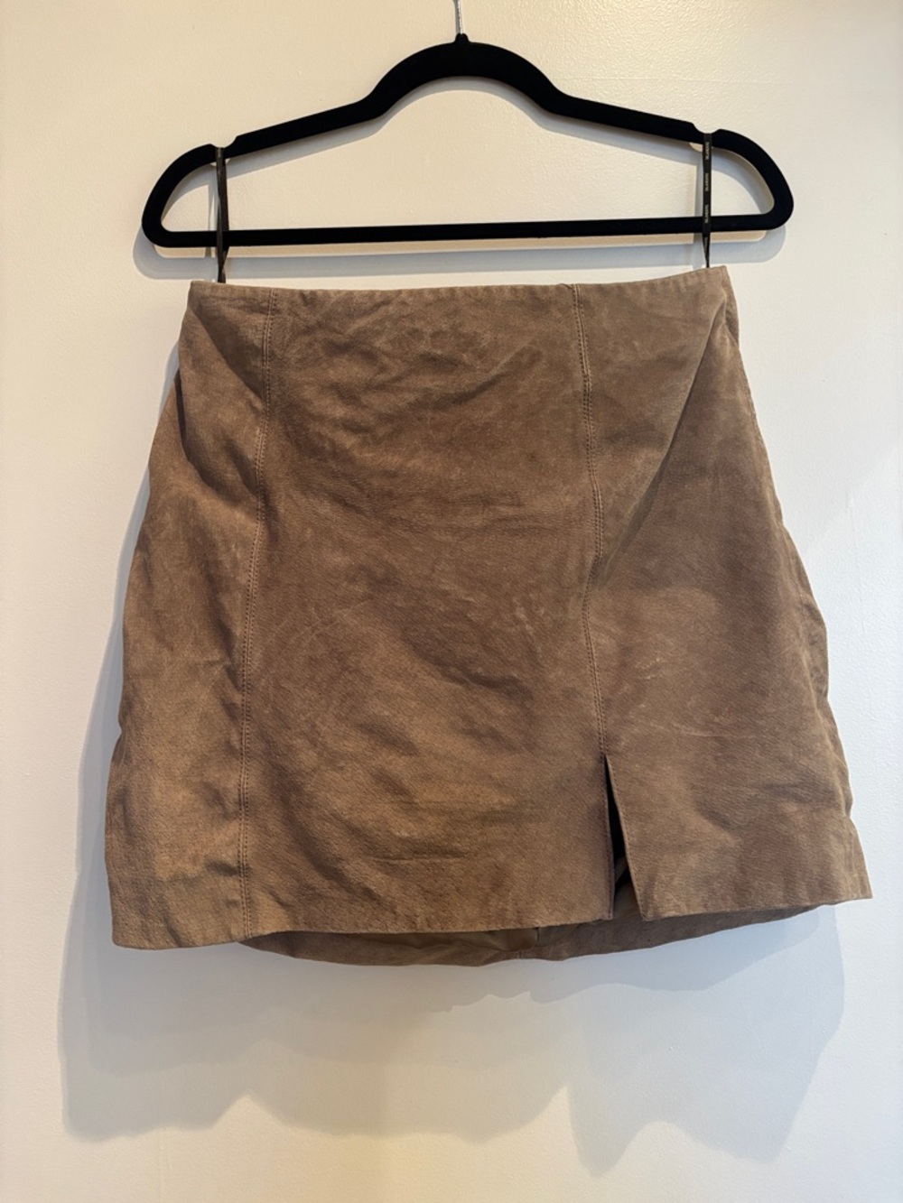 Blank NYC Taupe Suede Mini Skirt with Small Front Slit